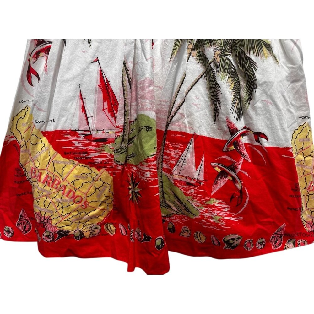 JCrew Barbados Map Palm Tree Fish Novelty Midi Dress Womens 10 Tropical Vacation - Picture 14 of 16